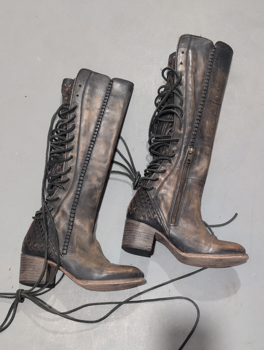 Freebird by Steven Carver Distressed Brown Tall Lace-Up Boots